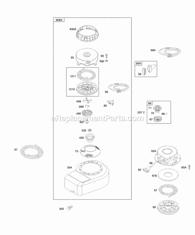 Rewind Starter Diagram and Parts List for 09B902-1652-B2  Briggs and Stratton Engine